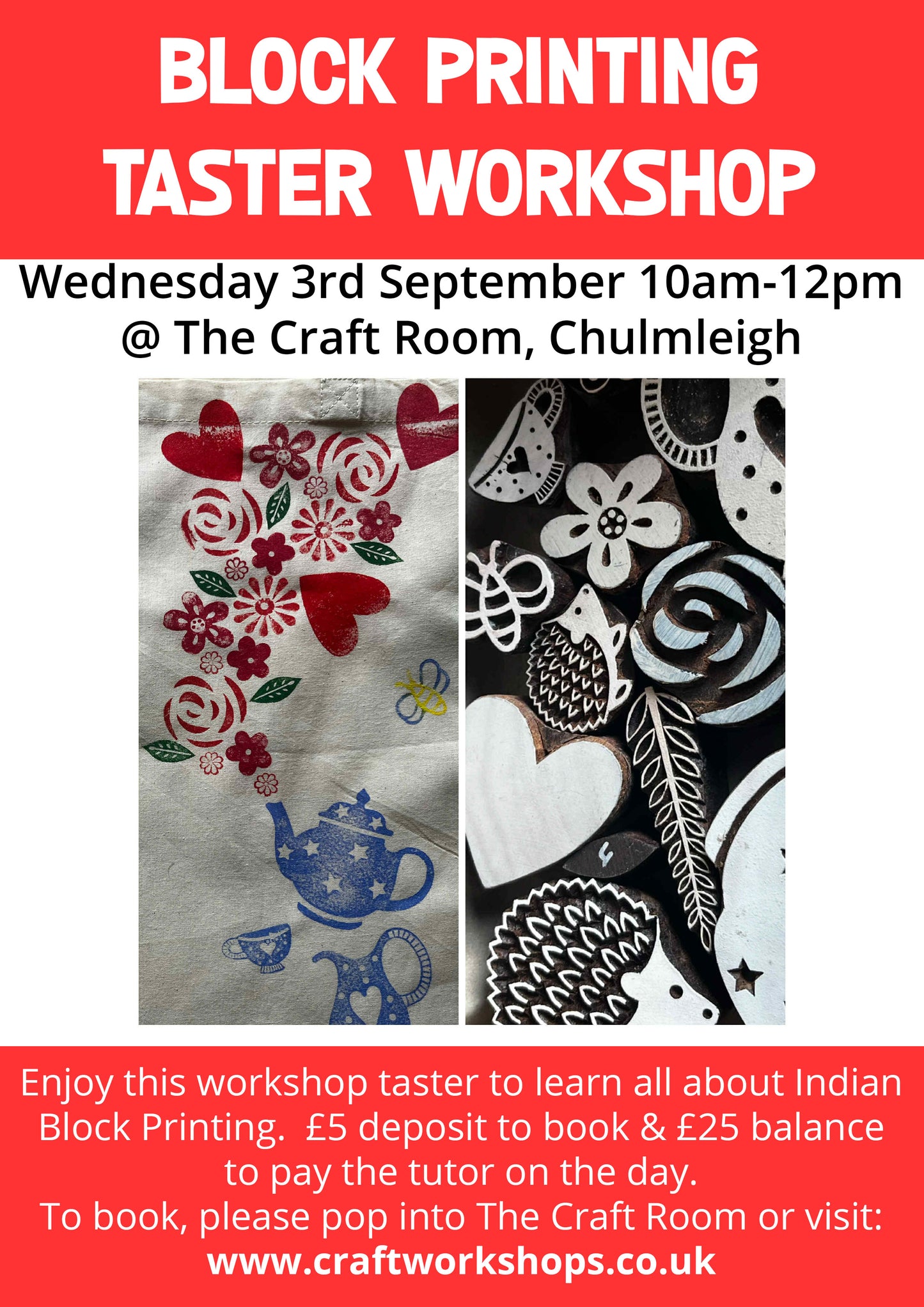 Block Printing Taster Workshop l Wednesday 3rd September 10am-12pm