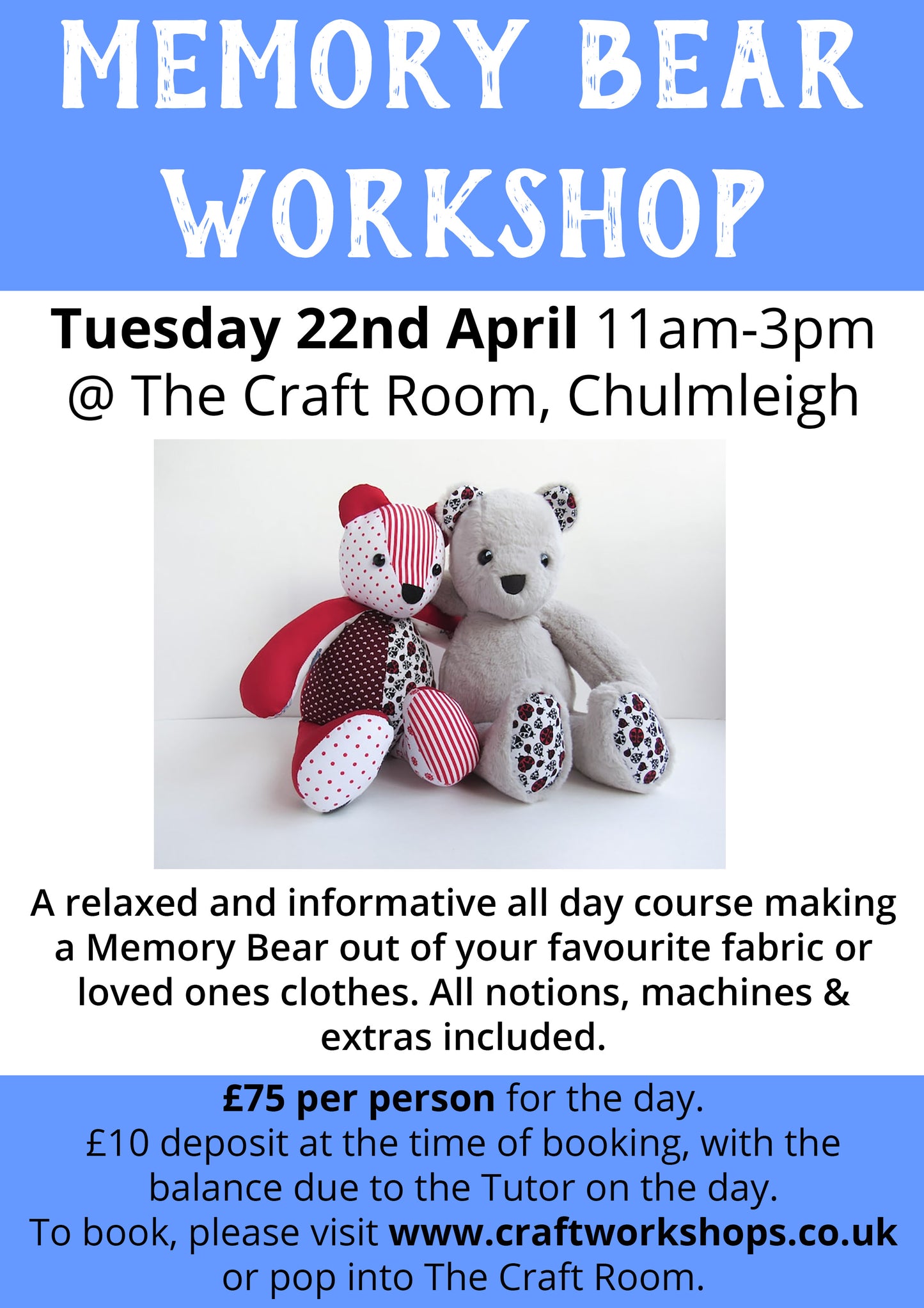 Memory Bear Workshop l Tuesday 22nd April 11am-3pm