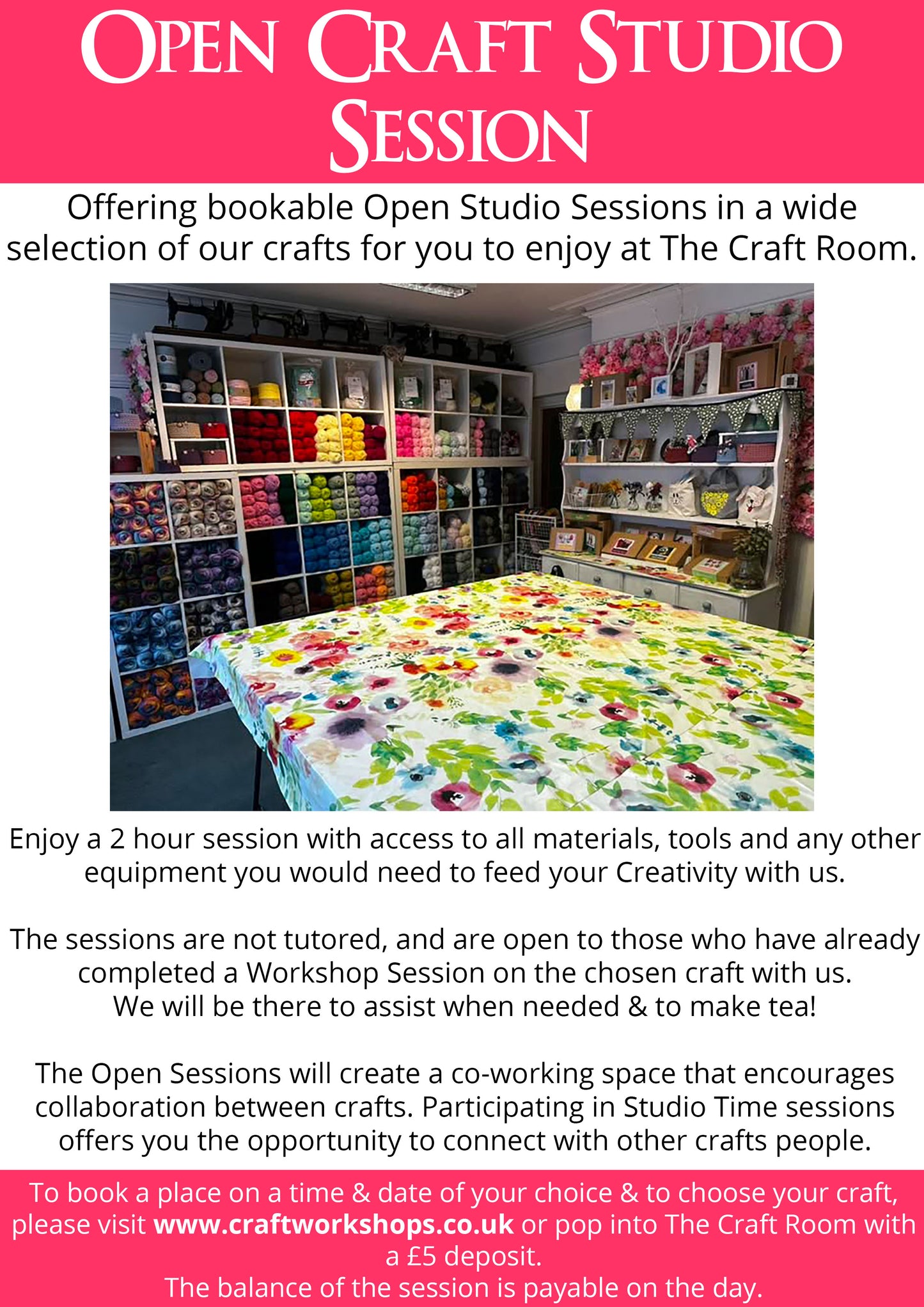 Open Craft Studio Session - Choose the date, time & craft
