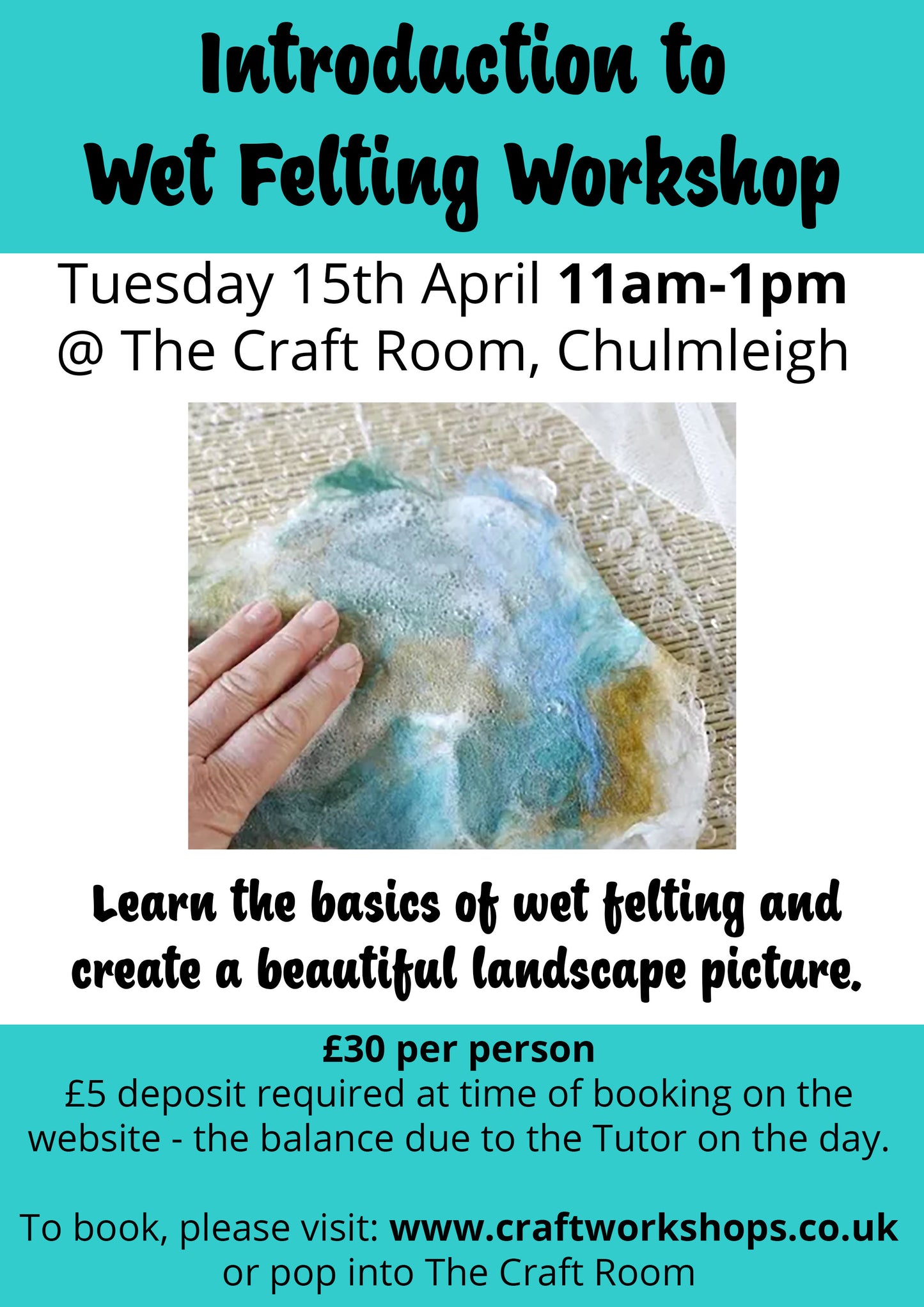 Introduction to Wet Felting Workshop l Tuesday 15th April 11am-1pm