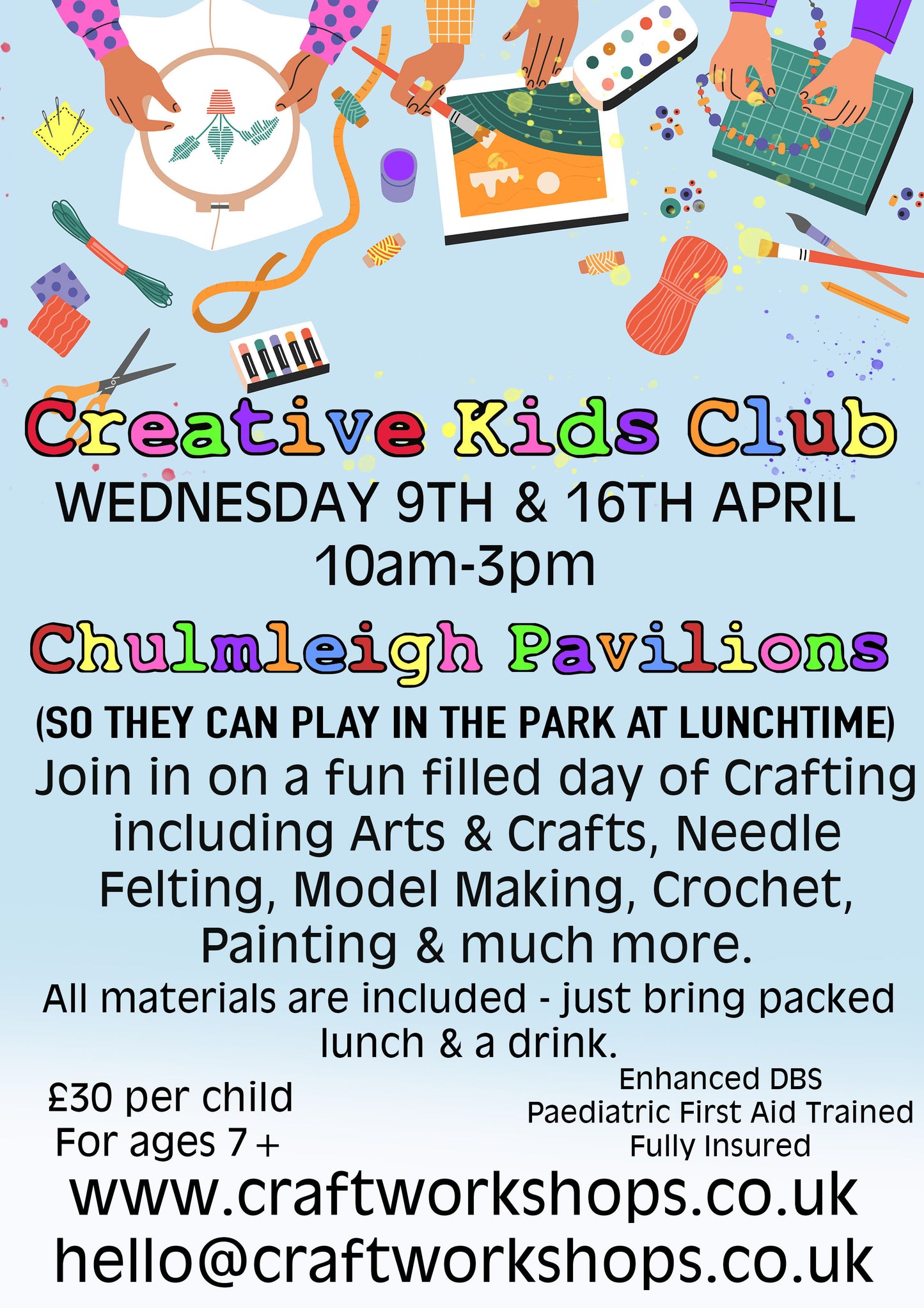 Easter Creative Kids Club Wednesday 9th April 10am-3pm