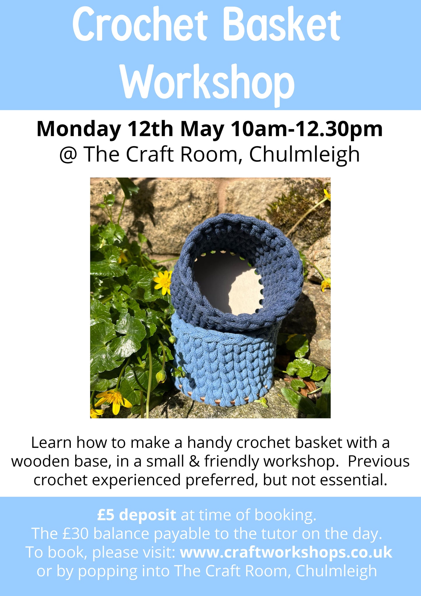 Crochet Basket Workshop l Monday 12th May 10am-12.30pm