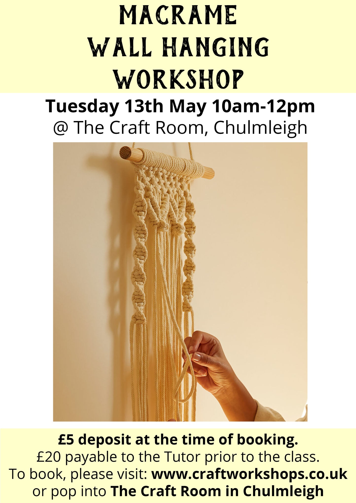 Macrame Boho Wall Hanger Workshop l Tuesday 13th May 10am-12pm