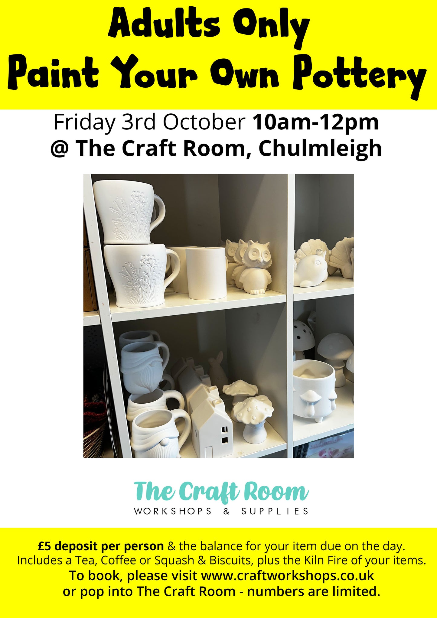 Adult Pottery Painting l Friday 3rd October 10am-12pm