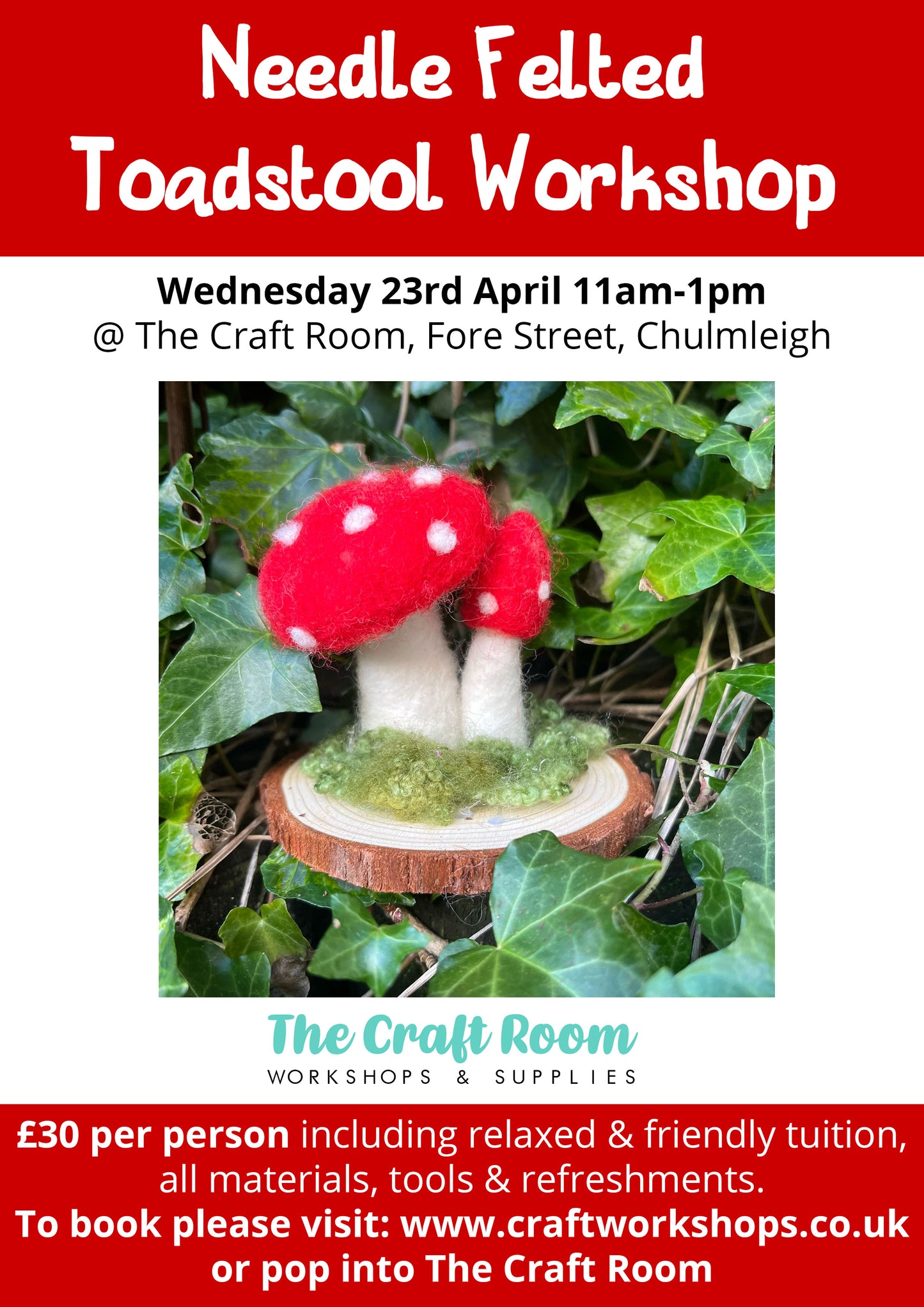 Needle Felted Toadstools Workshop l Wednesday 23rd April 11am-1pm
