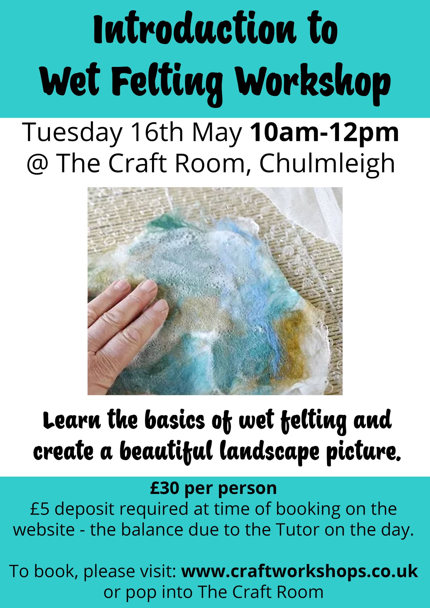 Introduction to Wet Felting Workshop l Friday 16th May 10am-12pm