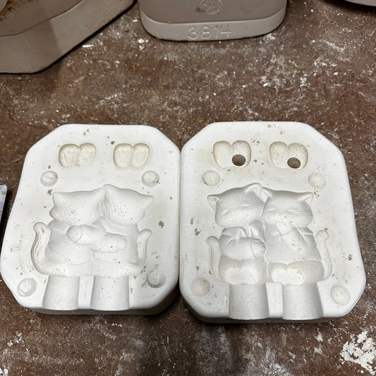 Kitten Couple Slip Cast Pottery Mould