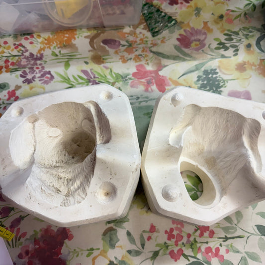 Dog head bust slip cast pottery mould