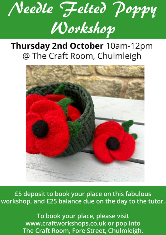 Needle Felted Poppy Brooch Workshop l Thursday 2nd October 10am-12pm